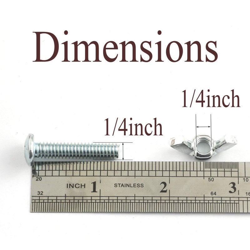 RuiLing 10 Sets Screw Bolts with Wing Nut Kit Zinc Plated Carbon Steel Mounting Hardware Fitting Fastenings- 10pcs 1/4"-20 Hand Tighten Wing Nuts + 10pcs 1/4"-20 x 1-1/4" Phillips Head Screw Bolt - Image 3